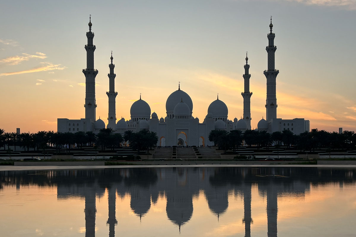 the grand mosque at twighlight from the memorial