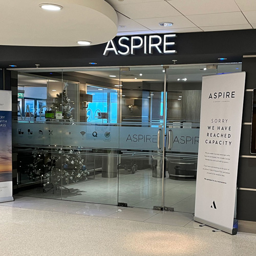 Manchester T1 Aspire Lounge on a busy Saturday in October